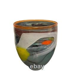 James R. Hayes Art Glass Vase Hand Blown Abstract Multicolor Blue Red White