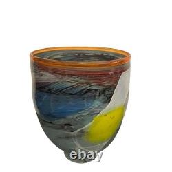 James R. Hayes Art Glass Vase Hand Blown Abstract Multicolor Blue Red White