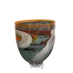 James R. Hayes Art Glass Vase Hand Blown Abstract Multicolor Blue Red White