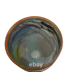 James R. Hayes Art Glass Vase Hand Blown Abstract Multicolor Blue Red White