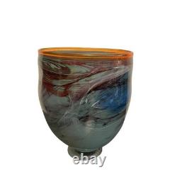 James R. Hayes Art Glass Vase Hand Blown Abstract Multicolor Blue Red White