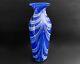 James Stone 2002 11.5 Cobalt Blue Pulled Feather Abstract Art Glass Vase