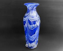 James Stone 2002 11.5 Cobalt Blue Pulled Feather Abstract Art Glass Vase