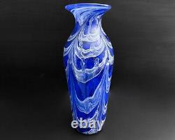 James Stone 2002 11.5 Cobalt Blue Pulled Feather Abstract Art Glass Vase