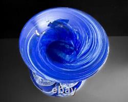 James Stone 2002 11.5 Cobalt Blue Pulled Feather Abstract Art Glass Vase