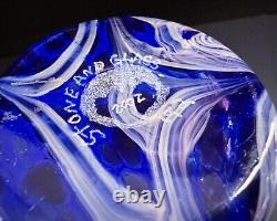 James Stone 2002 11.5 Cobalt Blue Pulled Feather Abstract Art Glass Vase