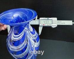 James Stone 2002 11.5 Cobalt Blue Pulled Feather Abstract Art Glass Vase