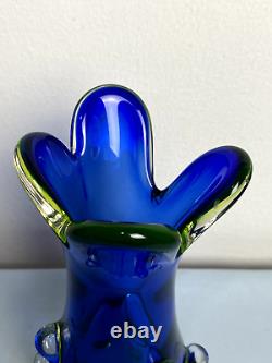 Jan Beranek Skrdlovice Bohemian Vase Yellow & Blue Uranium Vaseline Glass 1960s