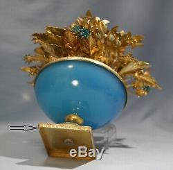 Jane Hutcheson Jewel Enamel Flowers Blue Opaline Glass Gilt Ormolu Mounted Vase