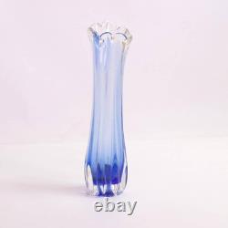 Japanese Blue Glass Bud Vase Frilled Rim Slender 26 cm