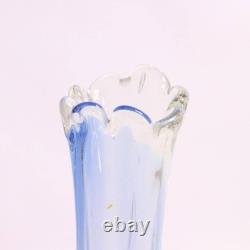 Japanese Blue Glass Bud Vase Frilled Rim Slender 26 cm