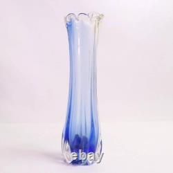 Japanese Blue Glass Bud Vase Frilled Rim Slender 26 cm