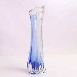 Japanese Blue Glass Bud Vase Frilled Rim Slender 26 cm