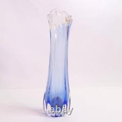 Japanese Blue Glass Bud Vase Frilled Rim Slender 26 cm