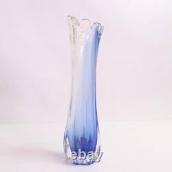 Japanese Blue Glass Bud Vase Frilled Rim Slender 26 cm
