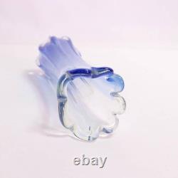 Japanese Blue Glass Bud Vase Frilled Rim Slender 26 cm