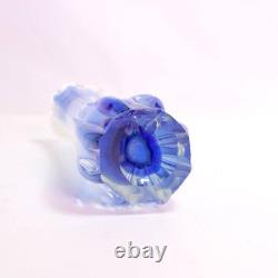 Japanese Blue Glass Bud Vase Frilled Rim Slender 26 cm