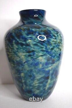 Jason Roberts Hand Blown Art Glass Vase Large 11 Blue Swirl Signed /Dated 2002