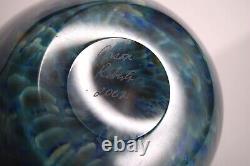 Jason Roberts Hand Blown Art Glass Vase Large 11 Blue Swirl Signed /Dated 2002