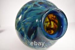 Jason Roberts Hand Blown Art Glass Vase Large 11 Blue Swirl Signed /Dated 2002