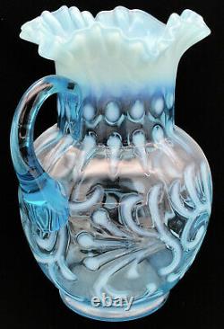 Jefferson Glass Company Buttons and Braids Blue Opalescent Pitcher / Jug