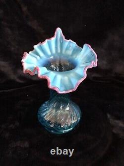 Jefferson glass? Jack in the Pulpit Ruffled Edge Art Glass Vase Blue Opalescent