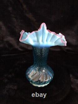 Jefferson glass? Jack in the Pulpit Ruffled Edge Art Glass Vase Blue Opalescent