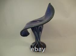 Joe Deanda Large Art Glass Vase Jack in the Pulpit Iridescent Blue Pattern 12