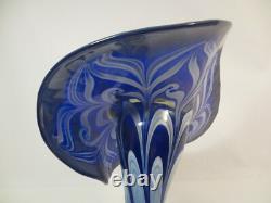 Joe Deanda Large Art Glass Vase Jack in the Pulpit Iridescent Blue Pattern 12