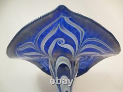 Joe Deanda Large Art Glass Vase Jack in the Pulpit Iridescent Blue Pattern 12