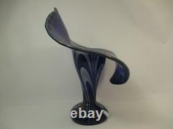 Joe Deanda Large Art Glass Vase Jack in the Pulpit Iridescent Blue Pattern 12