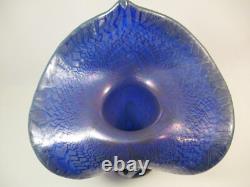 Joe Deanda Large Art Glass Vase Jack in the Pulpit Iridescent Blue Pattern 12