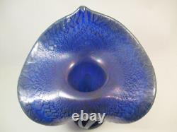 Joe Deanda Large Art Glass Vase Jack in the Pulpit Iridescent Blue Pattern 12