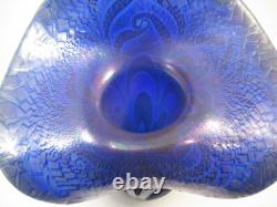 Joe Deanda Large Art Glass Vase Jack in the Pulpit Iridescent Blue Pattern 12