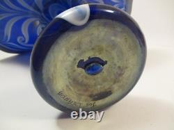 Joe Deanda Large Art Glass Vase Jack in the Pulpit Iridescent Blue Pattern 12