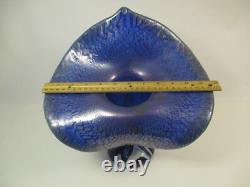 Joe Deanda Large Art Glass Vase Jack in the Pulpit Iridescent Blue Pattern 12