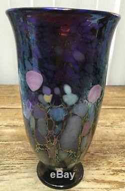 Joel Bloomberg Art Glass Vase 1994 Purple Pink Blue Iridescent 10 Tall Lovely