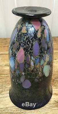 Joel Bloomberg Art Glass Vase 1994 Purple Pink Blue Iridescent 10 Tall Lovely