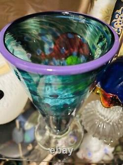 John Burchetta Blue Millefiori Art Glass Vase Blue Signed Dated 1995 Triangular