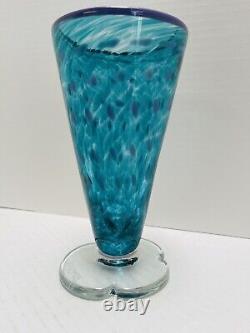 John Burchetta Blue Millefiori Art Glass Vase Blue Signed Dated 1995 Triangular