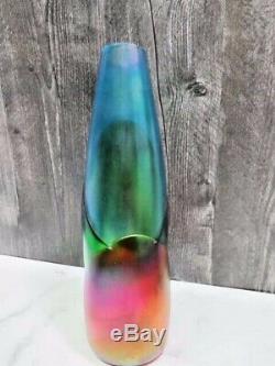 John Cook 2004 Purple Blue Green Bamboo Abstract Iridescent Vase Signed Rainbow