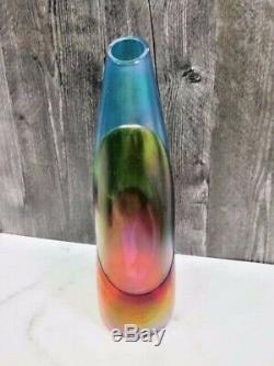 John Cook 2004 Purple Blue Green Bamboo Abstract Iridescent Vase Signed Rainbow