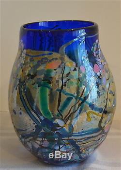 John Gerletti Signed Art Glass Freeform Nand Blown Large Abstract Vase
