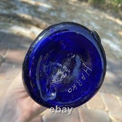 John Harko vintage hand blown Art glass Vase Cobalt Blue Green Stretch Signed