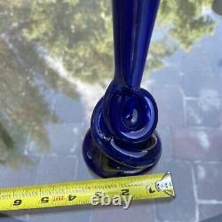 John Harko vintage hand blown Art glass Vase Cobalt Blue Green Stretch Signed