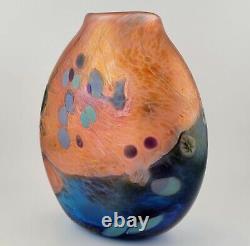 Jon Bush Art Glass Handblown Flat Vase Orange Blue Millefiore Jelly Fish Signed