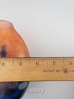Jon Bush Art Glass Handblown Flat Vase Orange Blue Millefiore Jelly Fish Signed