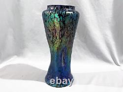 Josef Rindskopf Papillon Cobalt Blue Oil Spot Vase 8 3/8 Art Nouveau Era