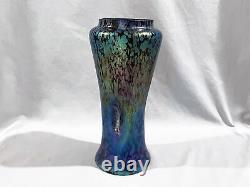 Josef Rindskopf Papillon Cobalt Blue Oil Spot Vase 8 3/8 Art Nouveau Era