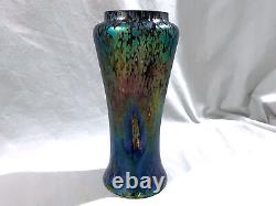 Josef Rindskopf Papillon Cobalt Blue Oil Spot Vase 8 3/8 Art Nouveau Era